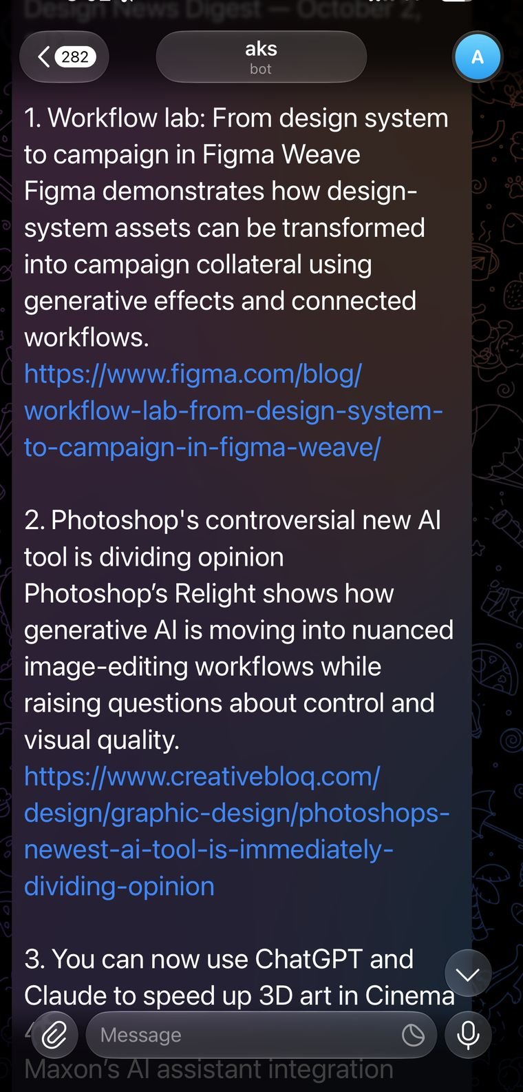 Design news digest items 1 to 3 in Telegram
