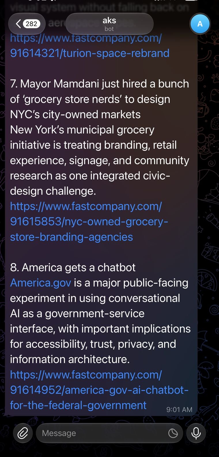 Design news digest items 7 and 8 in Telegram